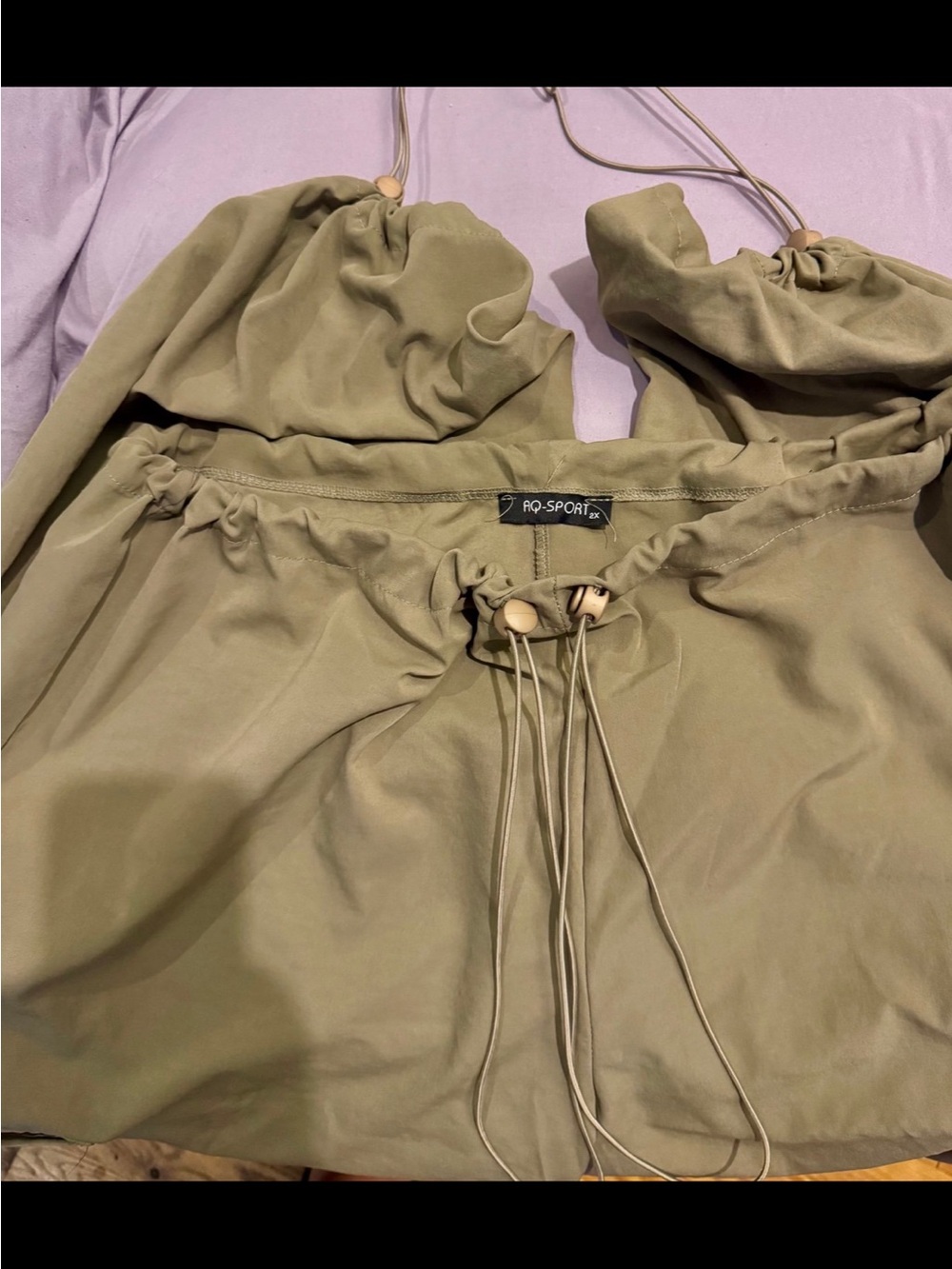 AQ-SPORT Olive Green Wide Leg Parachute Cargo Pants 2X Bungee Hem Utility
